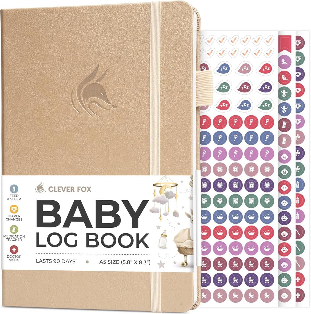 Clever Fox Baby Log Book Daily Feeding & Sleep Tracker Journal Medical Care Newborn Record, Gifts for New Parents & Baby Registry (Pearl)