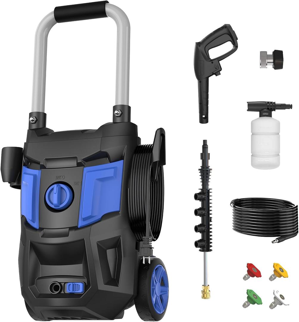 Electric Pressure Washer - 5000PSI Max 3.0GPM with 20FT Hose, 35FT Power Cord High Power Washers Electric Powered 4 Nozzles for Cleaning Patios, Cars, Gardens, Driveways and Outdoor Surfaces