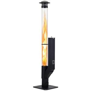 COWVIE 56 Inch Patio Wood Pellet Heater with Rain Cap & Viewing Window – Portable Pellet Fire Pit for Patio, Backyard, Camping, Beach, Balcony