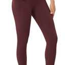 ODODOS Women's Cross Waist Full Length Yoga Leggings with Pockets, Inseam 28" Gathered Crossover Workout Yoga Pants, Burgundy, X-Small