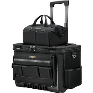 Integrated Roller Tool Bag - Large Portable, Waterproof Rolling Tool Bag with Wheels and Zipper Pocket