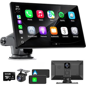 9" Carplay Screen with 4K Dash Cam + 1080p Backup Camera DVR Carplay Screen for Car, Apple Carplay and Android Auto with Bluetooth, GPS, Mirror Link, Voice Control
