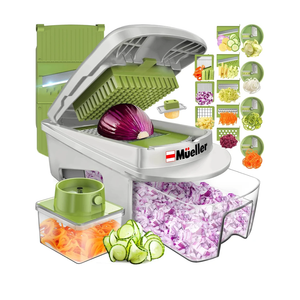 Mueller Pro-Series All-in-One, 12 Blade Mandoline Slicer for Kitchen, Food Chopper, Cucumber Slicer and Spiralizer, Cutter, Dicer, Grater, Gifts for Mom, Kitchen Essentials, White Sand/Green