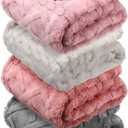 VitalCozy 4 Pcs Soft Fleece Baby Blankets Set 30" x 40" 3D Plush Warm Nursery Swaddling Bed Blanket Little Boys Girls Infant Toddlers and Newborn Receiving Gifts Blankets(Pink Set)