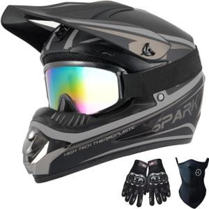 Youth Kids Dirt Bike Helmet Motocross ATV Dirtbike BMX MX Go-Kart 4-Wheeler Quad Offroad Motorcycle Helmet Goggles Gloves Mask DOT Certified, M