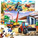 Puzzles for Kids Ages 4-6  2x60 Pieces Jigsaw Puzzles for Toddlers 3-5,6-8,Fun Bulldozer & Truck Toys,2 in 1 Pack Educational Construction Site Games for Boy & Girl