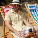 Vssjavun Mens Short Sleeve Button Down Shirts Casual Cotton Shirt Summer Beach Shirts (Beige, L)