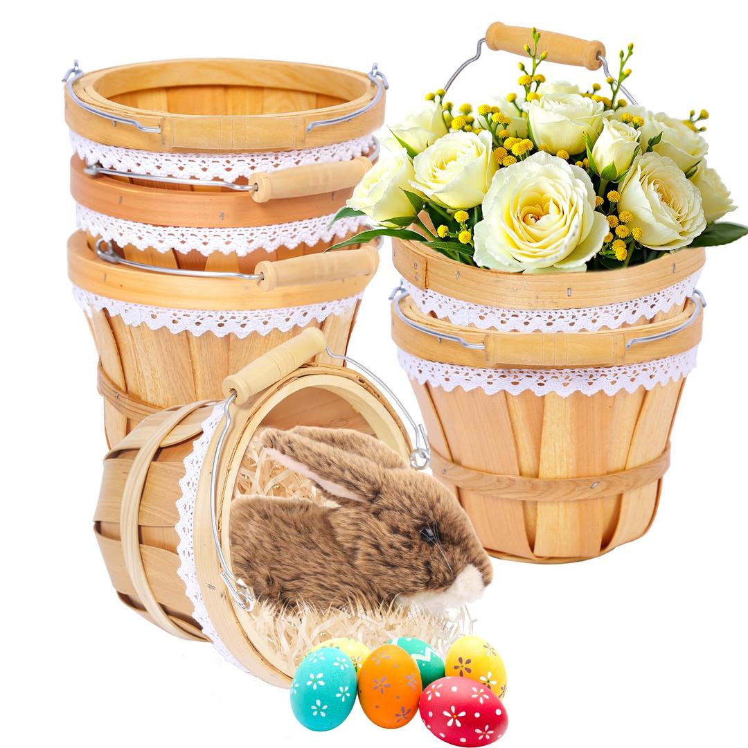 YPshuye Wooden Baskets 10" x 6.5", 6 Pack Natural Apple Harvest Baskets