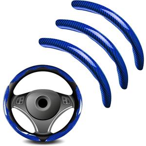 3pcs Universal Carbon Fiber Steering Wheel Cover - Anti-Slip & Segmented Design, Universal 99% Durable Steering Wheel Protector for Men and Women, Car Interior Accessory (Blue)