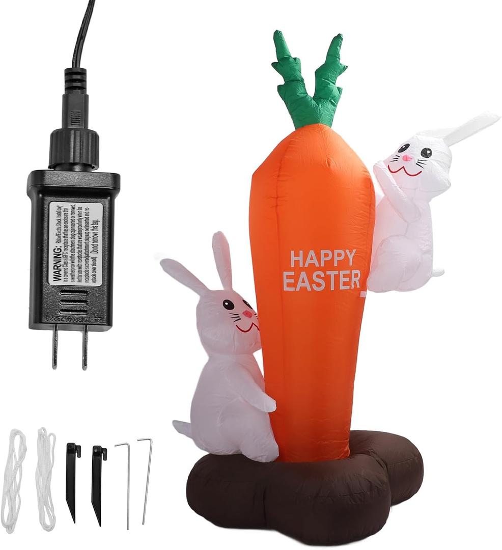 6ft Easter Inflatable Bunny Decoration, Outdoor Holiday Cartoon Bunny with Vibrant Colors, Suitable for Easter, Outdoor, Courtyard, Lawn, Garden, Parties, Classroom, Holiday, (US Plug 100-240V)