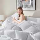 Ubauba Goose Feather Down Fiber Comforter Queen Size - All Season White Fluffy Duvet Insert - 750+ Fill Power Luxurious Hotel Bedding Comforter - Soft 100% Cotton Cover, Medium Warmth (90x90 Inch)
