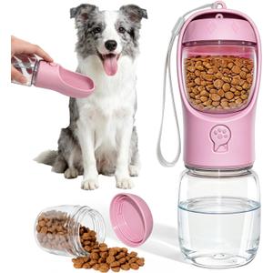 Dog Water Bottle, Portable Water Bottle with Food Container for Dogs Cat Pet Hiking Walking Travel Camping, Leak-Proof Dog Water Bowl Dispenser with Feeder Function Puppy Essentials