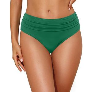 Tempt Me Women Mid Rise Bikini Bottoms Full Coverage Swimsuit Ruched Scrunch Swim Bottom, XL