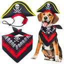 Aichiyu 2 Pieces Skull Print Pet Pirate Hat with Pirate Skull Bandana Dog Cat Captain Cap Halloween Pirate Cosplay Costume Halloween Party Hat Dress Up Costume Accessories (C), One Size