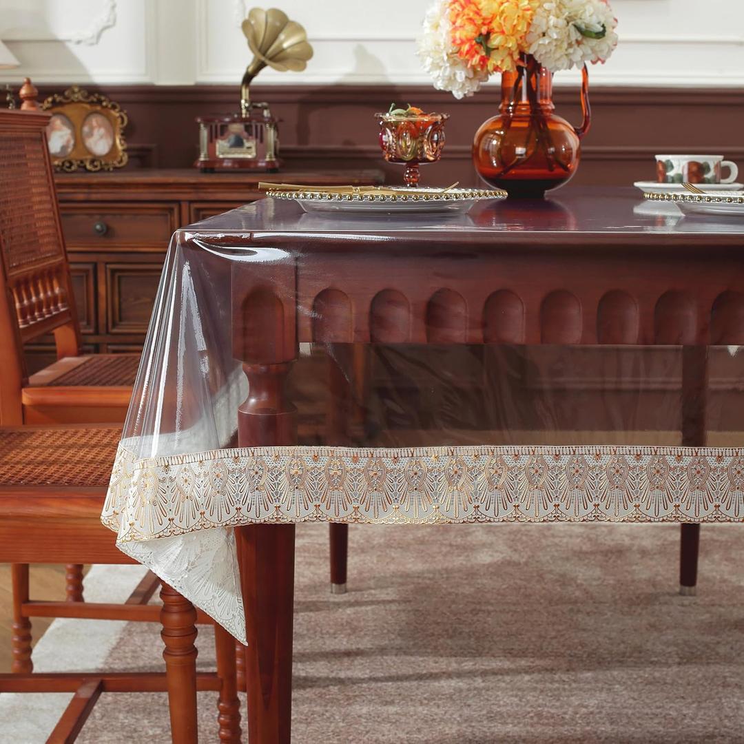Clear Vinyl Tablecloth, PVC Rectangle 100% Waterproof Oil Proof Clear Table Cloths Lace, Table Protector for Indoor Outdoor Holidays Party Decor. (60" x 120")