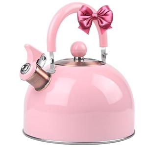 Rixordd 2.6 Quart Pink Whistling Tea Kettle, tea pot, Stainless Steel, Cool-Touch Handle, Loud Whistle, 7.48-inch Base, Induction Compatible
