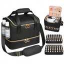 Nail Polish Organizer Bag Holds 80 Bottles (15ml/0.5fl.oz)& Nail Lamp, Soft Velvet Nail Kit Storage Carrying Case with Shoulder Strap, Double Layer Nail Supplies Organizer Handbag Women Black