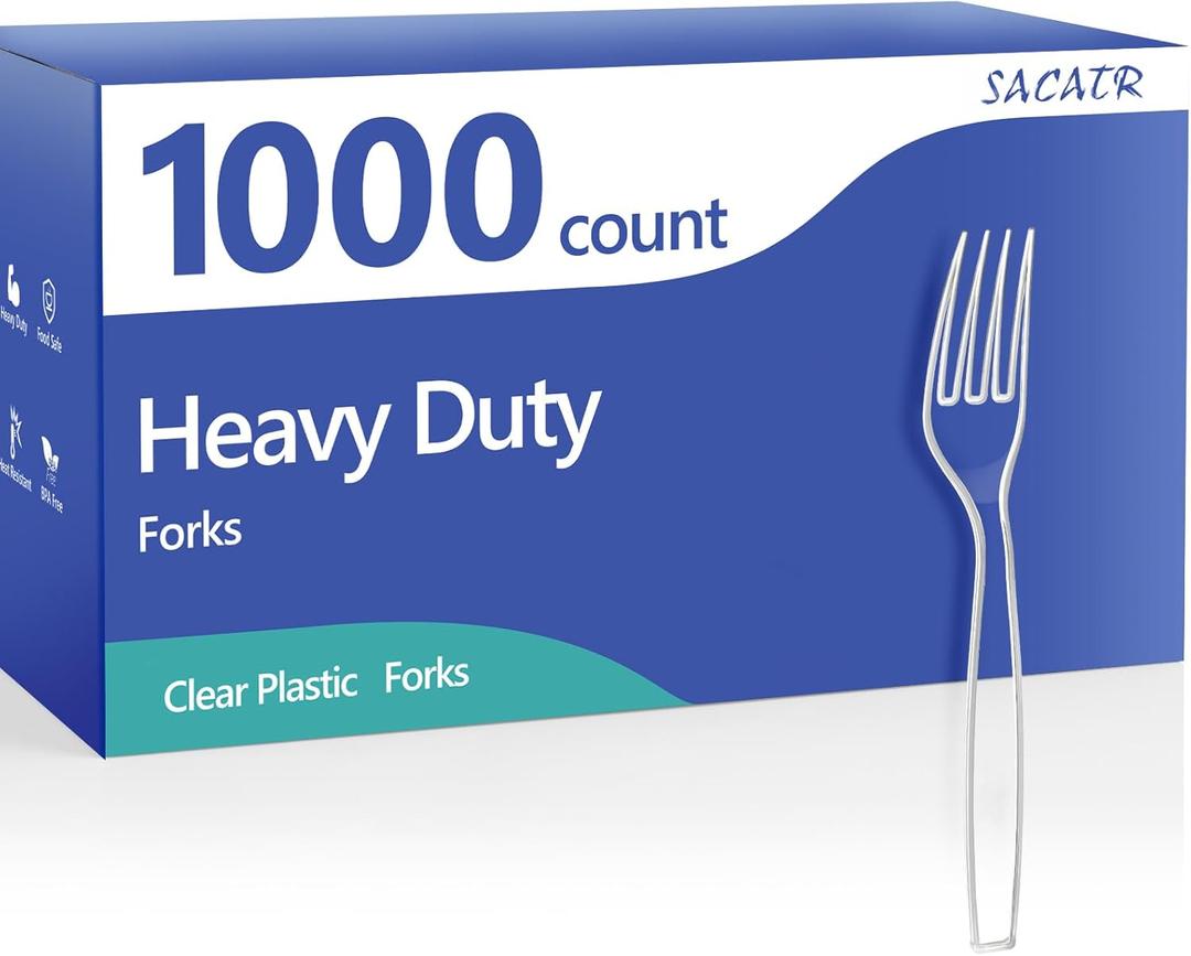 1000 Count Plastic Forks Heavy Duty, Plastic Silverware Clear Forks, Premium Disposable Forks Bulk, BPA-Free, Heat Resistant, Suitable for Parties, Events and Everyday Use