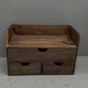 Besti Wooden Office Desk Organizer - Organizing Tool for Desktop, Cubicle, Bedroom, Kitchen - Vintage Style Organization Caddy with Top Tray Shelf & 3 Drawers - 13.6x9x7 Inches (Rustic Burnt)