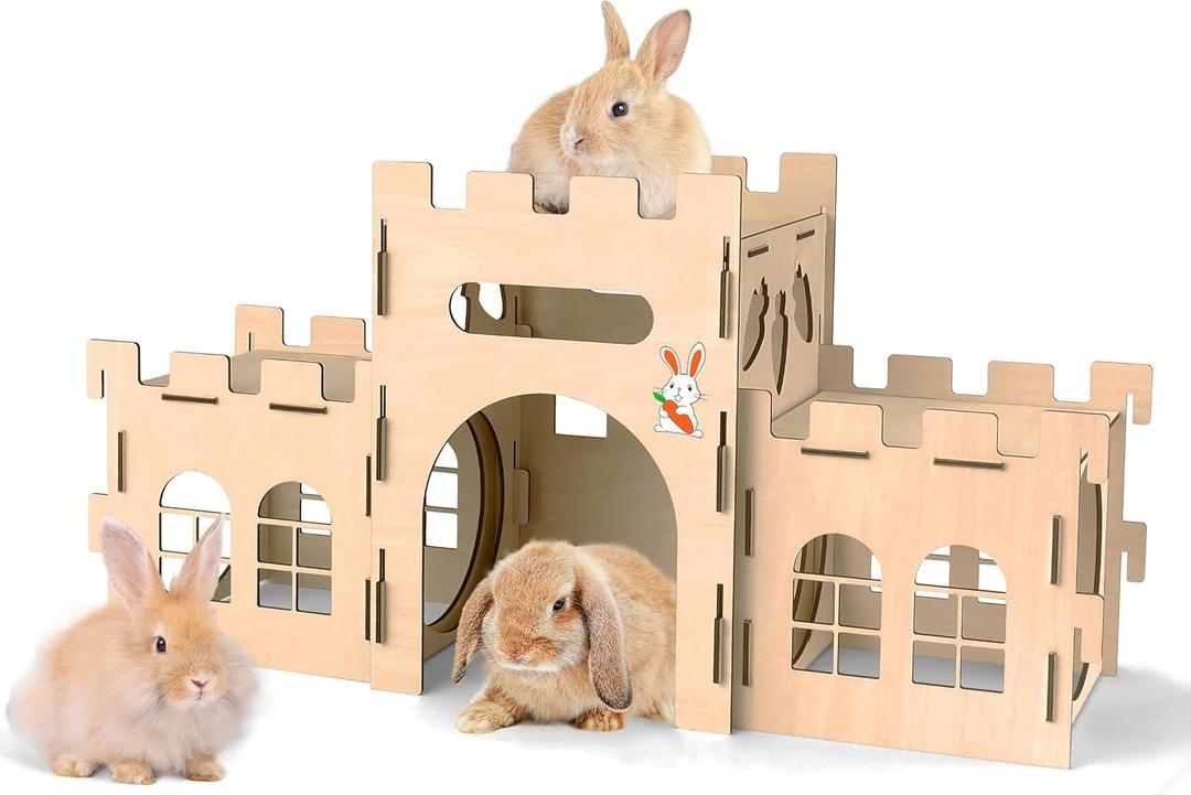 HIIMALEX Extra Large Bunny Castles Hideout Split Balcony for Indoor Bunnies Climbing Tower with Tunnel Sturdy House for Rabbits Ferrets Guinea Pigs Hamsters Ventilated Enrichment Toys Habitat
