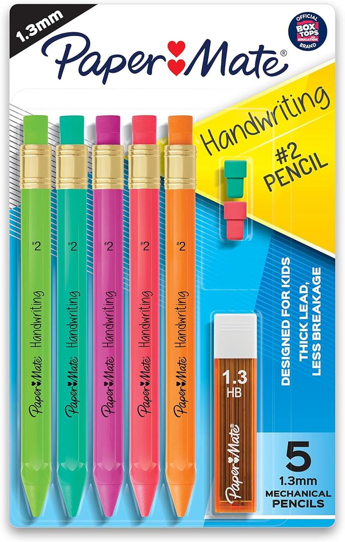 Paper Mate 2017483 Mechanical Pencils for Handwriting, Triangular, 5/PK, AST