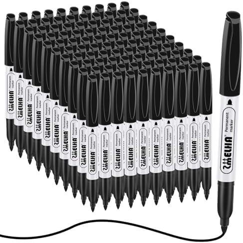 SMELHA Permanent Markers, 97 Pack Black Permanent Marker Pens, Black Permanent Marker set bulk ，Fine Tip, Waterproof, 1S Drying, smooth writing, durable, works on Plastic, Glass, Metal, Wood and Stone