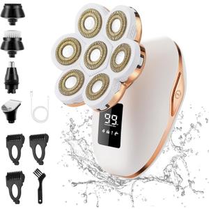 Electric Razors for Women, 7D Electric Shaver for Women, 5 in 1 Lady Shavers, Wet/Dry Bikini Trimmer, Rechargeable Facial Hair Removal, Painless Face Razor for Arms Legs Armpit Pubic Area