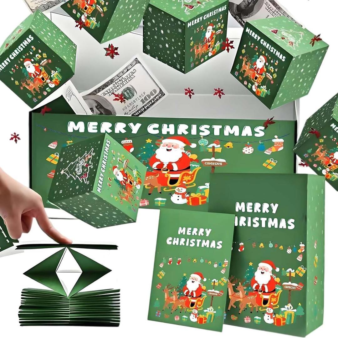 Surprise Box Gift Box, Christmas Surprise Gift Box Explosion for Money, Christmas Explosion Gift Box with Confetti, Surprise Pop Up Money Box for Merry (Green)