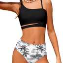 Queenstyle Girls Swimsuits Bikini Set Kids Cutout Bathing Suit Bikini Top Two Piece Girls' Swimwear (15-16 Years, Black)