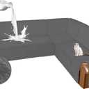 Arfntevss Waterproof Sectional Couch Covers L Shape Washable Velvet Sofa Cover for Sectional Non Slip Large Corner Slipcovers Dog 6 Pcs Universal U Shaped Furniture Protector (Dark Grey, X-Large)