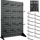 Metal Pegboard Display Stand With 15 Peg Board Hooks Accessories, Desk Pegboard Panels, Merchandise Display Rack for Selling Accessories Vendors & Events Retail Craft Shows & Fairs (17*13Inch, Black)