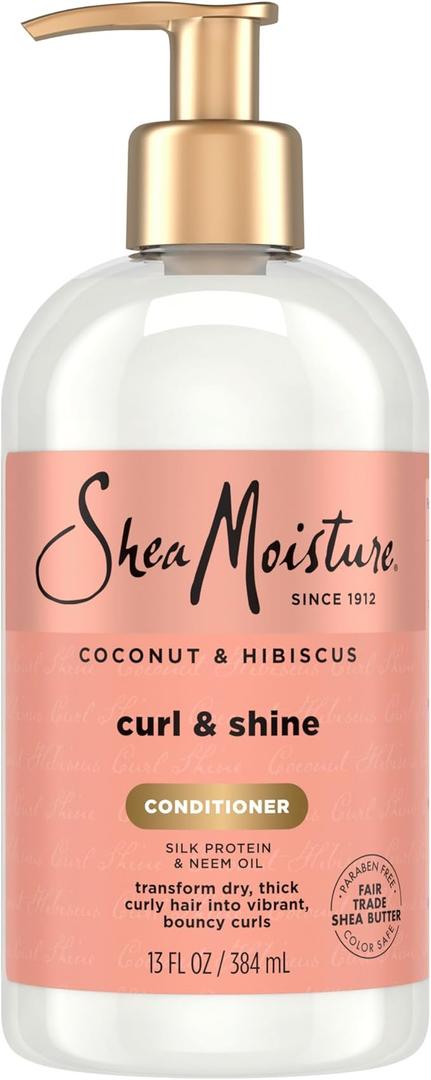 Pack of 3 SheaMoisture Coconut & Hibiscus Curl & Shine Conditioner for Thick, Curly Hair with Silk Protein & Neem Oil to Moisturize & Soften 384mL