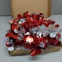 5FT Christmas Trees with 90 Lights, Collapsible Artificial Sequin Pop Up Christmas Tree, Tinsel Slim Pencil Christmas Tree for Home Holiday Fireplace Party Indoor Outdoor Xmas Decorations (Sliver&Red)