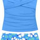 Girls Swimsuit 2 Piece Bathing Suit Criss Cross Ruched Girl Tankini Sets Printed Girls' Swimwear for 9-18 Years
