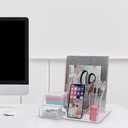 My Space Organizers Clear Acrylic Desk Oganizer, 9 Compartments, Office Supplies and Desk Accessories Organizer, Home Decor Desktop Organizer (Clear)