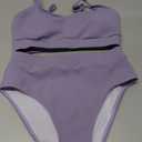 Lilosy High Waisted Tummy Control Ribbed Bikini Crop Top Brazilian Swimsuit Set 2 Piece (Small, Light Purple)