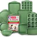 BAKKEN Kitchen Baking Pan Set - Nonstick Green Marble Coating, Carbon Steel Bakeware Sets with Green Silicone Handles, Kitchen Essentials, PFOA, PFOS, PTFE Free, Oven Safe (Up To 450 F), Set of 10