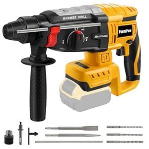 SDS-Plus Rotary Hammer Drill for Dewalt 20V Battery, 2.6J Brushless Hammer Drill with 4 Modes, 360° Rotating Handle, Compact & Lightweight (5.3lbs) - Includes 5-Piece Drill & Chisel Set (No Battery)