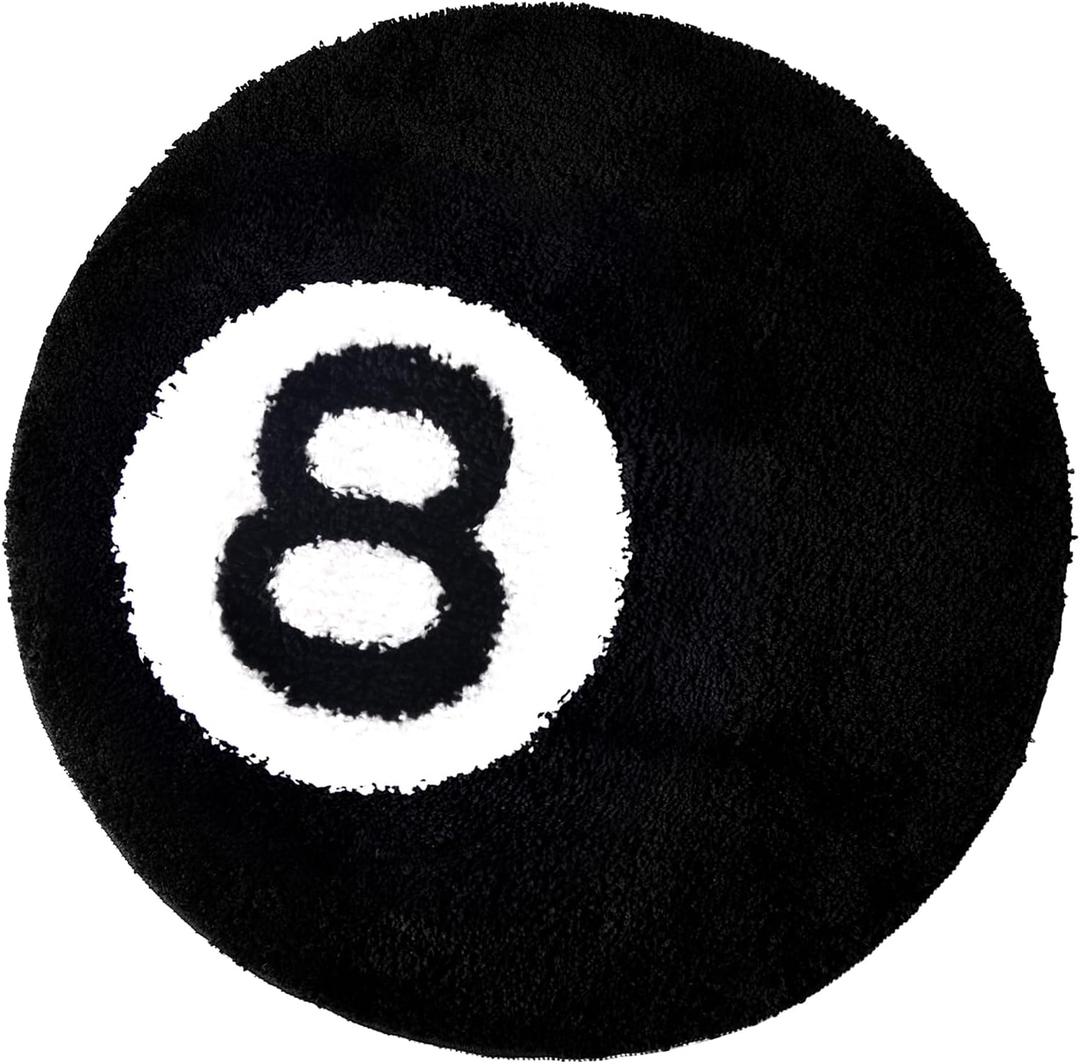 8 Ball Rug - 24 inch Black Round Carpet Billiard Pool 8 Ball Carpet, Non-Slip Flocking Floor Bath Mat for Living Room Decor, Alt Room Decor Soft Y2K Rug Hypebeast Doormat for Bedroom