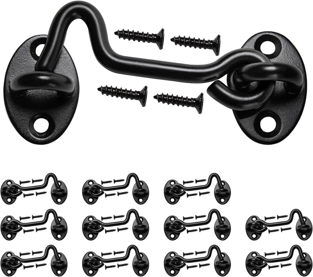 4in Barn Door Latch 12Pack Door Lock Hardware, Sliding Door Lock Eye Hook Latch with Screws, Rust-Resistant Metal Gate Latch