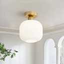 KCO Lighting Mid Century Modern Antique Brass Flush Mount Ceiling Light Brushed Gold Milk Glass Semi Flush Mount Ceiling Light Farmhouse Hallway Globe Ceiling Light Fixture, 10.4 inches x 7.8 inches