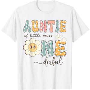 Auntie Of Little Miss Onederful 1St Birthday Daisy Lover T-Shirt, Small