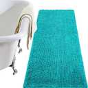 LOCHAS Luxury Bathroom Rug Shaggy Bath Mat 24 x 48 Inch, Washable Non Slip Bath Rugs for Bathroom Shower, Soft Plush Chenille Absorbent Carpets Mats, Teal Blue