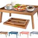 Bamboo Bed Table Tray with Support Bar and Foldable Legs, Breakfast Food Trays Table for Bed Sofa Eating and Laptops, TV Lap Tray Table on Couch (Applied for Invention Patent) (16.9x11.8x8 in, Vintage Brown)