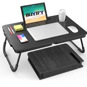 BUYIFY Foldable Laptop Bed Desk for Couch, Sofa - Large Lap Desk Tray Table with Cup Holder and Tablet Slot - Portable Notebook Stand for Eating, Writing, Studying and WFH (Black)- USA Original Patent