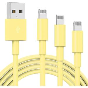 3 Pack Apple MFi Certified Charger Cable 6ft, Lightning to USB Cable Cord 6 Foot, 2.4A Fast Charging,Apple Phone Long Chargers for iPhone 13/12/11/11Pro/11Max/ X/XS/XR/XS Max/8/7/6 Yellow