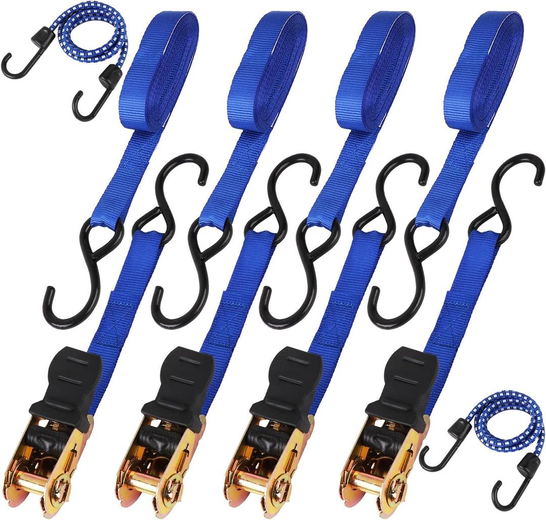 HORUSDY Ratchet Straps, 2,200 LB Break Strength, 4-Pack 15FT Ratchet Tie Down Straps Set for Motorcycle Straps Tie Downs, Appliances, Lawn Equipment, Cargo Straps for Trucks (Blue)