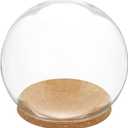 uxcell Round Cloche Glass Dome, 7.9" x 5.9" Decorative Glass Display Bell Jar, Glass Dome Cloche with Light Brown Base for DIY Flower Craft, Collectibles Specimens Plants Dustproof