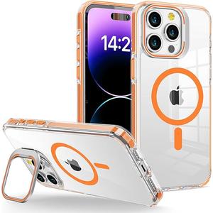 iPhone 13 Pro Case, MagSafe Compatible, Magnetic Kickstand Case for Women, Clear Orange
