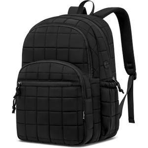 kadilong Laptop Backpack for Women College Travel,Quilted Daypack Bookbag for School Teen Girls Mochilas Mujer,Black
